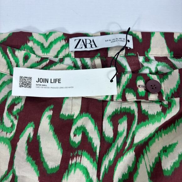 NWT Zara Green & Brown Light Weight Patterned Trousers Size XL F0110 - Picture 5 of 10